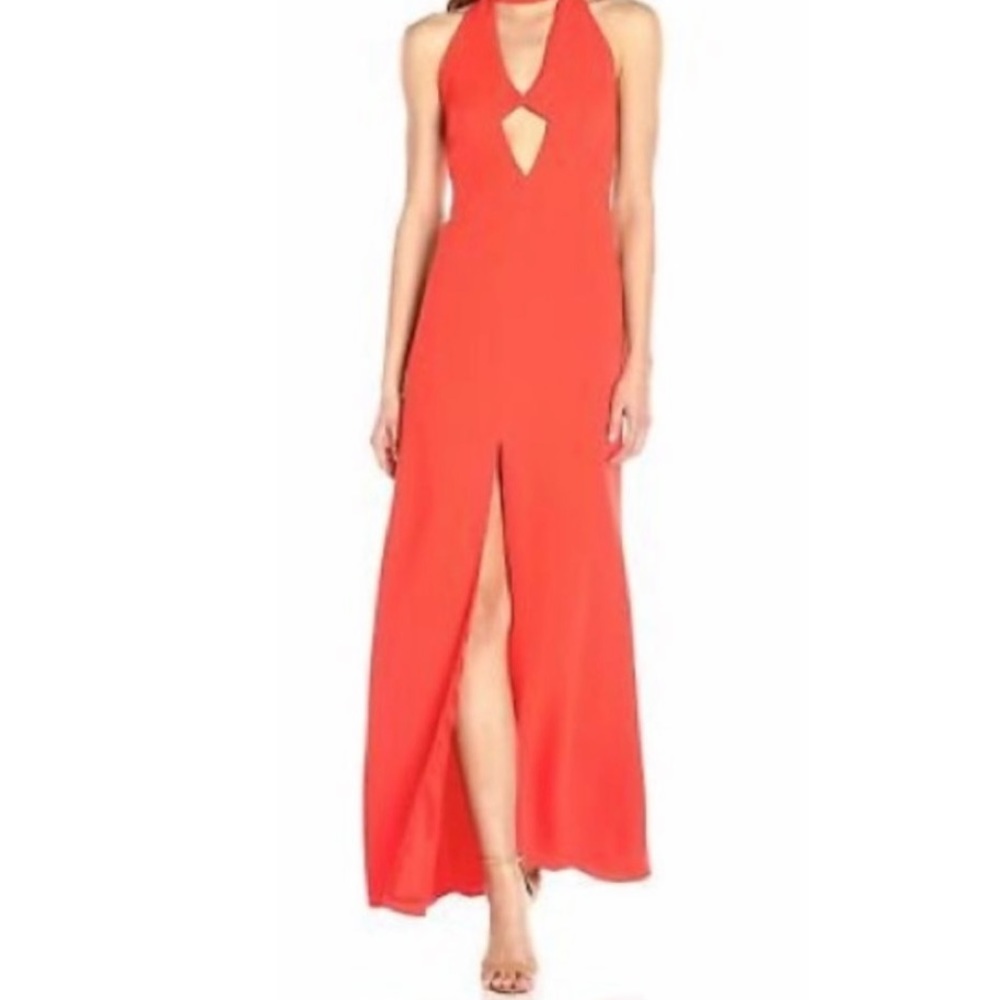💛NWT, Jill Stuart Red Crepe Cut Out, Sleeveless Evening Gown, 10